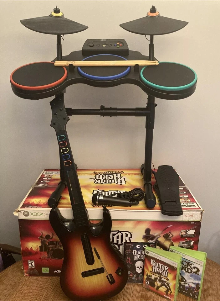 Xbox 360 Guitar Hero World Tour Complete Bundle Drum Set, Guitar, Mic + Game - Image 1 of 4