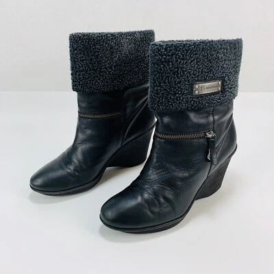 Botas sin cordones B Makowsky para mujer talla 8M de cuero negro de 10 pulgadas de alto, 3,5 pulgadas Foto 1 de 4