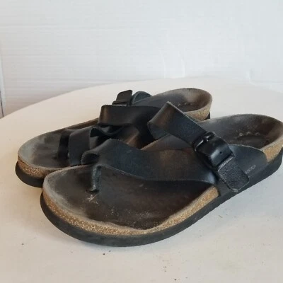 Mephisto Helen Sandals Womens Size 6-6.5 37 Black Leather Buckle Thong Slip On - Imagem 1 de 4
