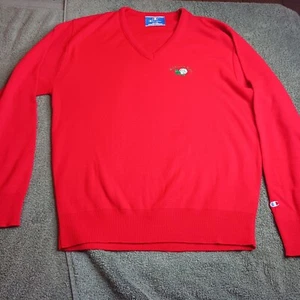 Champion Golf Cuello en V Suéter Rojo Salvaje Rosa Irlandesa Bordado Talla L Hecho en EE. UU. - Imagen 1 de 11