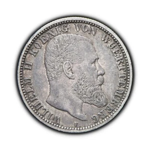 GERMANY. 1899, 2 Mark, Silver - Kaiser Wilhelm I, Württemberg Eagle Stuttgart F - Picture 1 of 3