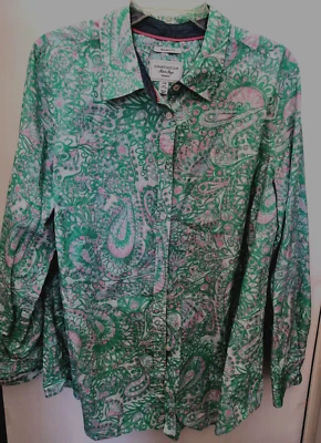 Women Size 16 Blouse Shirt  Cotton Green Pink Paisley Relax Fit Charter Club - Image 1 of 3