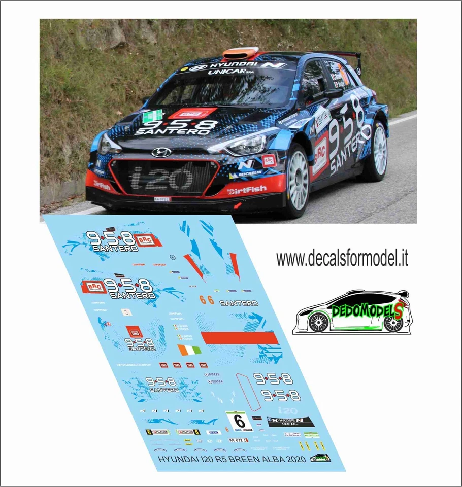 DECALS 1:43 HYINDAI I20 R5 BREEN RALLY ALBA 2020 - Immagine 1 di 1