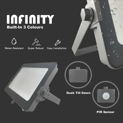 LED Floodlights Tri-Colours 3000K/4000K/6000K Security PIR/Dusk to Dawn Lights - Image 1 of 4