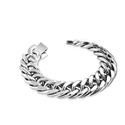 Pulsera clásica de acero inoxidable tono plata cadena de eslabones para hombre, 9" Foto 1 de 3