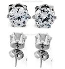 Clear Round CZ Cubic Zirconia Pierced Stud Earrings For Mens/Womens Sparkling