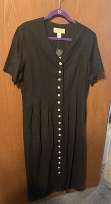 Nuevo sin etiquetas Vestido Orvis Negro Mezcla de Lino Cuello en V Abotonado Talla 18 NUEVO TubA3 Foto 1 de 4
