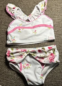 Girls Sz 18 months Blue Floral Ruffled Bikini 2 Pc Swimsuit SWEET HONEY - Picture 1 of 3