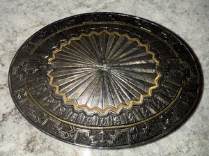 Crumrine Western Belt Buckle Aztec Silver Plate On Bronze Southwest 4 In Wear - Imagen 1 de 13