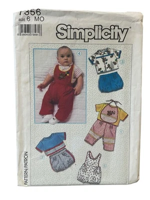 Simplicity 7356 Baby Wardrobe Sewing Pattern Size 6 Months Uncut 1980s - Image 1 of 2
