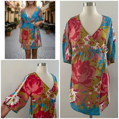 Anthropologie Porridge Floral Wrap Dress Women's M Colorful Tropical Resortwear - Image 1 of 4