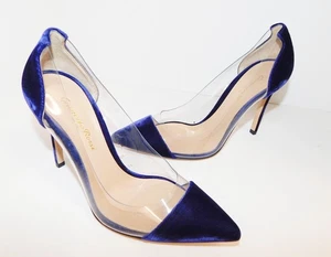 Décolleté Gianvito Rossi blu navy in plexi PVC e velluto $810rt taglia 35,5 - Foto 1 di 6