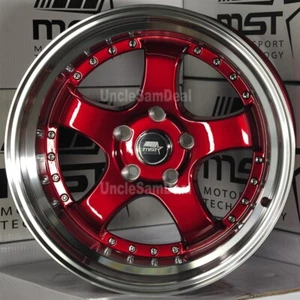 18x9.5 5x114.3 +20 MST MT07 GLOSS RED 5 SPOKES MACHINE LIP W/RIVET WHEELS SET 4 - Picture 1 of 5
