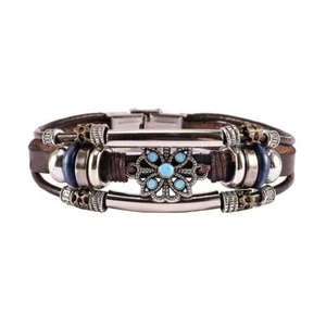 New Vintage Woven Bracelet Punk Stainless Steel Leather Bracelet Multilayer - Picture 1 of 5