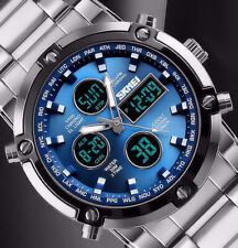 SKM A/Digital Herren Armband Männer Uhr Hellblau Silber Farben Chronograph M57