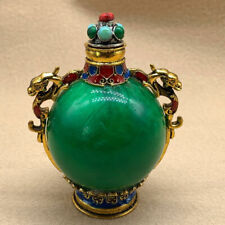 Rare China Green Ball Agate Jade Snuff Bottle Antique Craft Jewelry Ornament