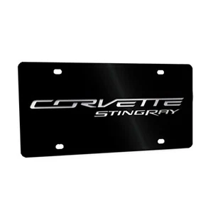 Placa de matrícula frontal negra con logotipo de letra Corvette Stingray para 2014-19 C7 - Imagen 1 de 3