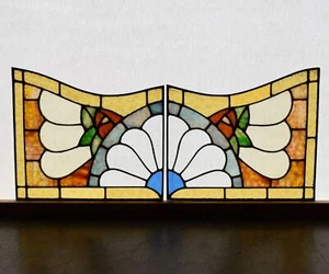Pair of Vintage French Art Deco Stained Glass Panels with Copper Frames - Picture 1 of 14
