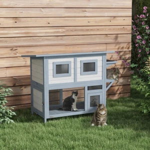 Outdoor Cat House, 2 Tier Weatherproof Feral Cat Shelter with Escape Door - Picture 1 of 10