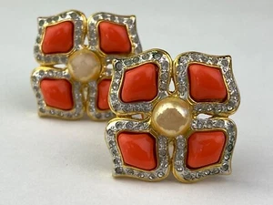 REPLICA MADE IN ITALY Gold Tone Clip Earrings Orange Stones AS IS - Picture 1 of 9