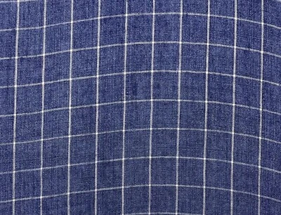 P KAUFMANN BENNET INDIGO BLUE WINDOWPANE 100% LINEN MULTIUSE FABRIC BY YARD 54"W - Image 1 of 4
