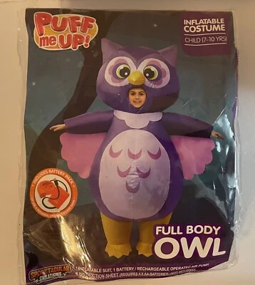 Inflatable Costume Purple Owl Puff Me Up Costume with Wings Kids 7-10 Age New - Image 1 of 4