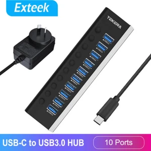 USB 3.1 USB-C Type-C HUB to 10 USB 3.0 Port Thunderbolt 3 Powered AC - Picture 1 of 10