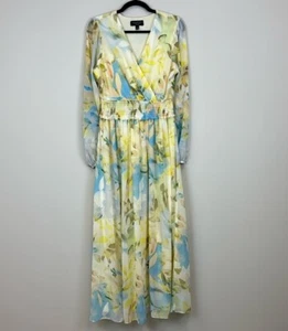 LAUNDRY BY SHELLI SEGAL Yellow Floral Long Sleeve Maxi Dress Smocked Waist Sz 8 - Picture 1 of 6