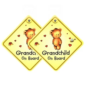 Grandchild on Board Sign Twin Pack 14x14cm Vinyl with Window Sucker Durable - Picture 1 of 6
