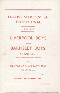LIVERPOOL BOYS v Barnsley (Final del Trofeo de Escuelas @ Anfield) 1960/1961 - Imagen 1 de 1