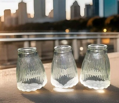 3 Clear Glass Replacement Shade Ribbed Frosted Floral Edge pendant globe - Image 1 of 4