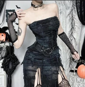 Women's Gothic Strapless Ripped Slit Long Halloween Waistland Style Dress 0273 - Picture 1 of 7