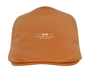 Men's Leather Ivy TAN WAX Lambskin Bunnet Newsboy Beret Cabbie Gatsby Flat Cap - Picture 1 of 5