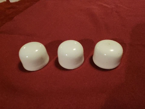 X 3 Pc NOS Vtg MCM ROUND WHITE Toilet Bolt Nut Covers Caps Ceramic Porcelain Cover