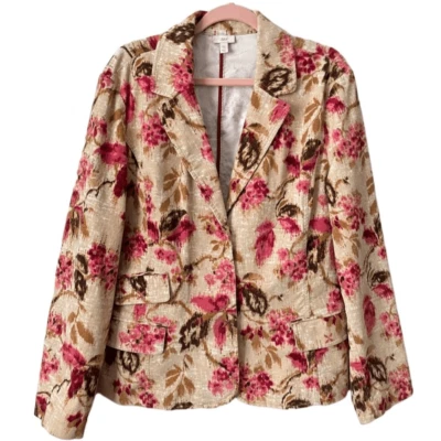 J. Jill- Chaqueta Blazer Mujer Pana Tostado Marrón Rosa Acuarela Floral, Talla L Foto 1 de 4