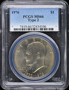 1976 $1 Type 2 Ike Dollar - Type 3 Clad Bi-Centennial Reverse PCGS MS66 - Picture 1 of 2
