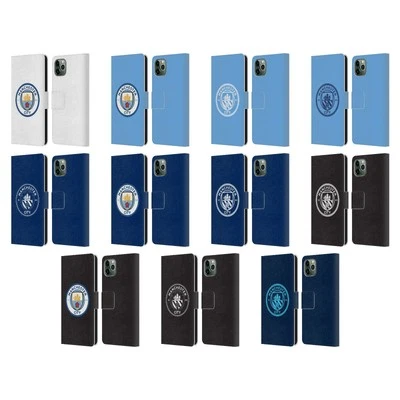 MANCHESTER CITY MAN CITY FC BADGE LEATHER BOOK CASE FOR APPLE iPHONE PHONES - Image 1 of 4