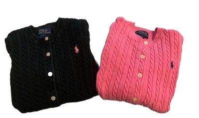 Polo Ralph Lauren Cárdigan Punto Cable Suéteres Conjunto de 2 (Rosa y Negro) Talla 6 Foto 1 de 4