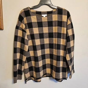 Suéter Pullover J. Jill Negro y Tostado Búfalo Cuadros Manga Larga Mediano - Imagen 1 de 6
