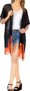 LA LEELA Women's One Size Hippie Kimono Cardigan Open Front US 14-18W Black_H598 - Picture 1 of 3