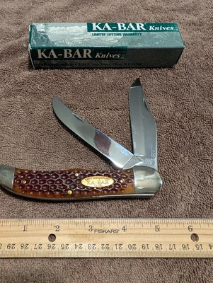 Cuchillo con mango de hueso marrón Ka-Bar CK-99 Collectors Club dos hojas Foto 1 de 4