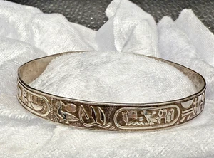 Vintage Egyptian Revival Bangle Bracelet Hieroglyphics Bracelet 8” - Picture 1 of 11