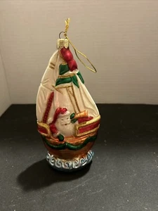 Finitura A Casa Stile Europeo Vetro Soffiato a Mano Babbo Natale Su Ornamento Una Barca. - Foto 1 di 10