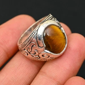 Tiger's Eye Men's Ring 925 Sterling Silver Handmade-Statement Ring Al Size-BJ189 - Picture 1 of 4