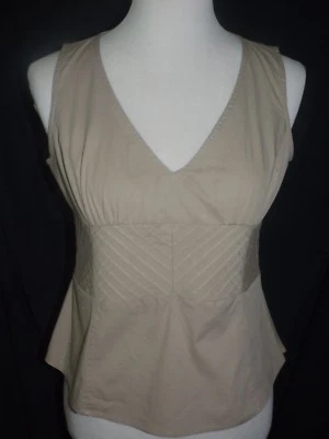 Camisa sin mangas color caqui tostado para mujer talla 4 AXCESS mezcla de algodón cuello en V  Foto 1 de 4