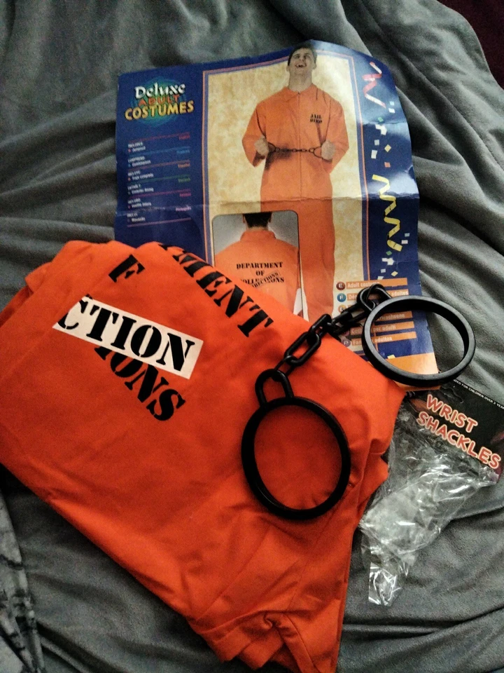 Rubie's Adult Orange Criminal Prisoner Jail Uniform Jumpsuit Costume w Shackles - Image 1 of 4