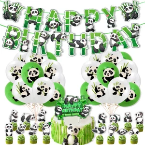 Conjunto de decoración de fiesta de cumpleaños con tema de panda gigante bandera globo adorno de pastel - Imagen 1 de 13