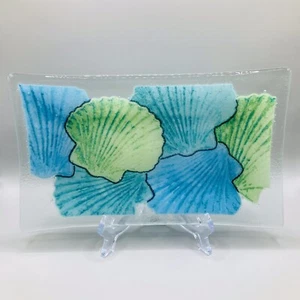 Fused Art Glass Signed Seashell Platter/Tray 10” L- 6”W - Picture 1 of 6