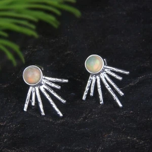 Minimalist Opal Spike Stud Earring 925 Sterling Silver Sunburst Earrings - Picture 1 of 6