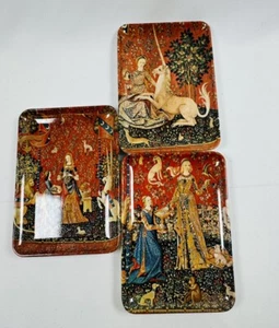 Medieval Art Mini Trays Made in Italy Set of 3 Jewelry Trinket 4x6 In. Unicorn - Picture 1 of 9